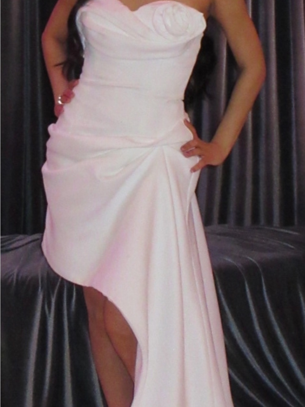 Romantic Strapless Pink Prom Dress with Rosette Bodice